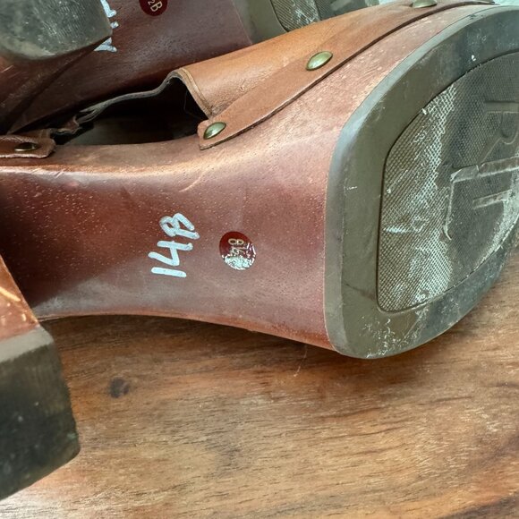 Vintage Ralph Lauren Leather and Wood Peep Toe Heels Size 8.5 - Picture 8 of 10